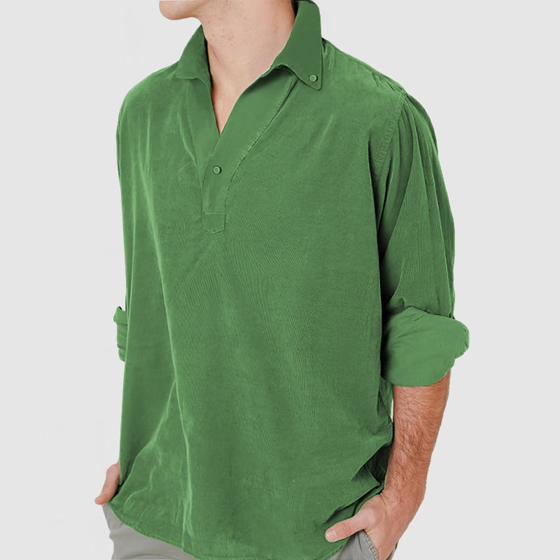 Gentleman's V-Neck Cotton Long Sleeve Polo Shirt