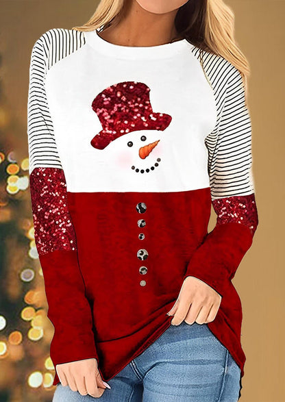 Snowman Print Raglan Long Sleeve Top