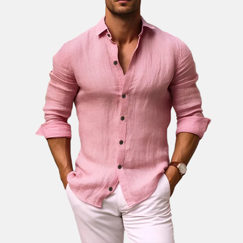 Men's Daily Linen Solid Lapel Collar Long Sleeve Shirt