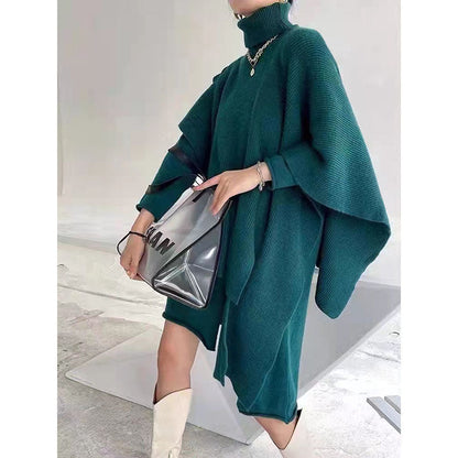 Irregular Special Design Turtleneck Cloak Two Pieces Dress