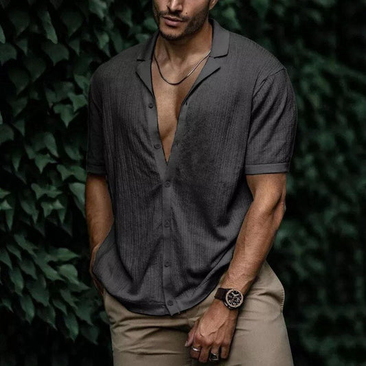 Men Short Sleeve Soft Shirts Casual Turn-down Collar