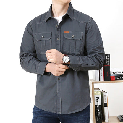 Men's Casual Loose Long Sleeve Solid Color Shirt