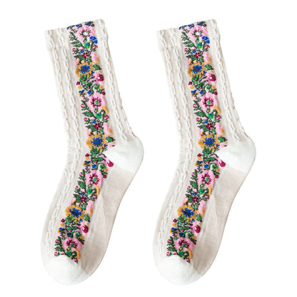 Retro Floral Jacquard Socks