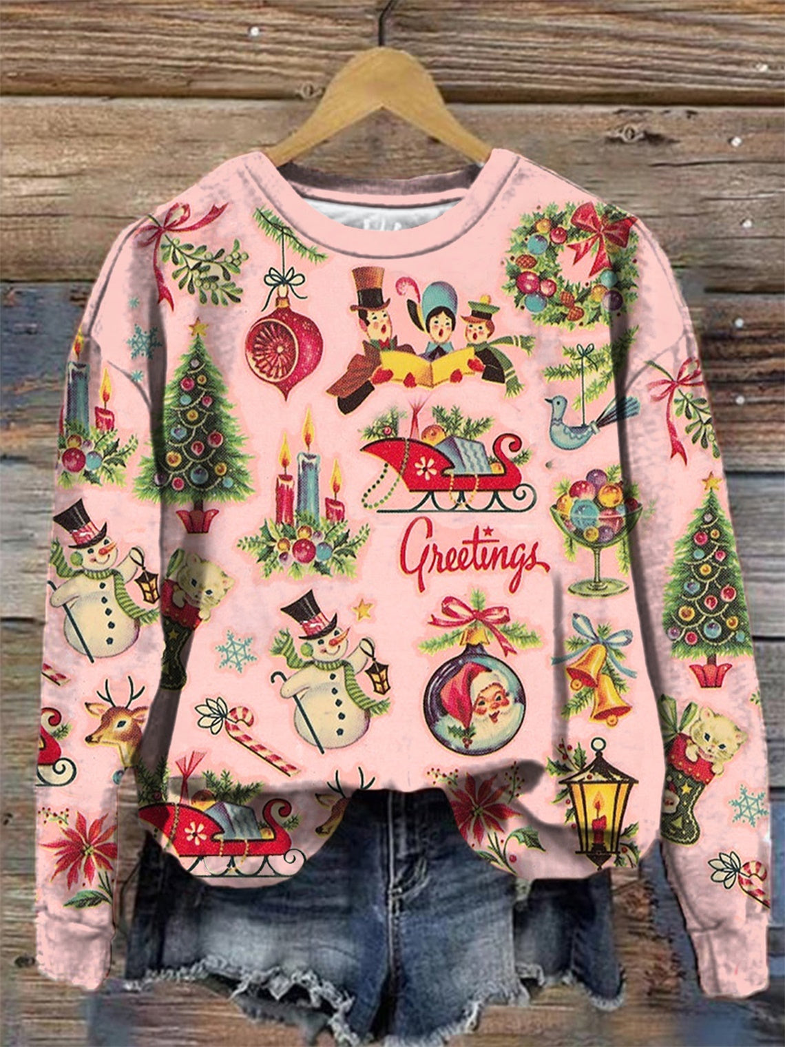 Women's Christmas Retro Round Neck Long Sleeve Top