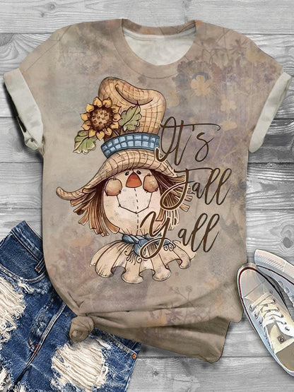 It's Fall Yall Autumn Retro Print Ahort Sleeve T-shirt