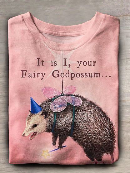 Funny Possum Print Casual Short Sleeve T-Shirt