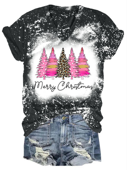 Christmas Tree Tie Dye V-Neck T-Shirt