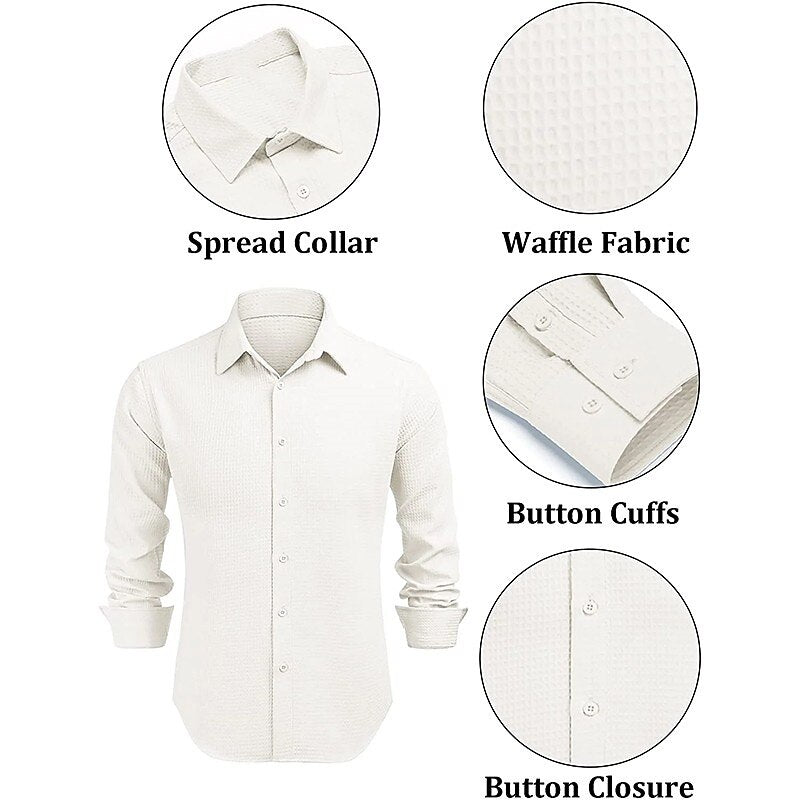 Men's Casual Lapel Long Sleeve Shirt - Solid Color