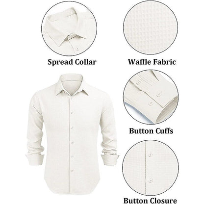 Men's Casual Lapel Long Sleeve Shirt - Solid Color