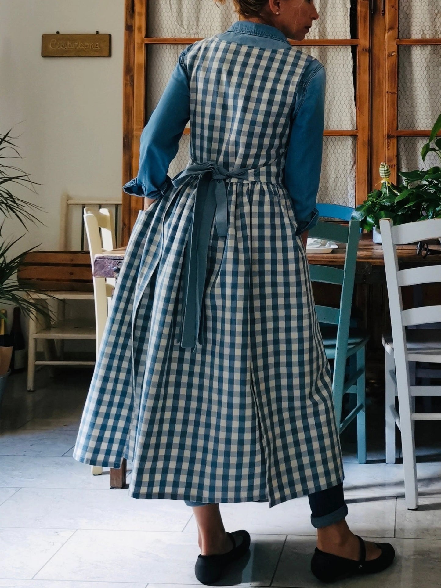 Dusty Blue Checked Apron