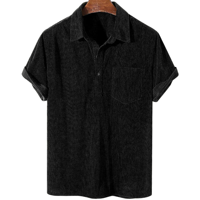 Men's Casual Corduroy Pocket Short Sleeve Shirt