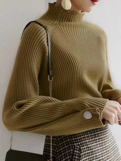 Simple Loose Solid Color High-Neck Sweater