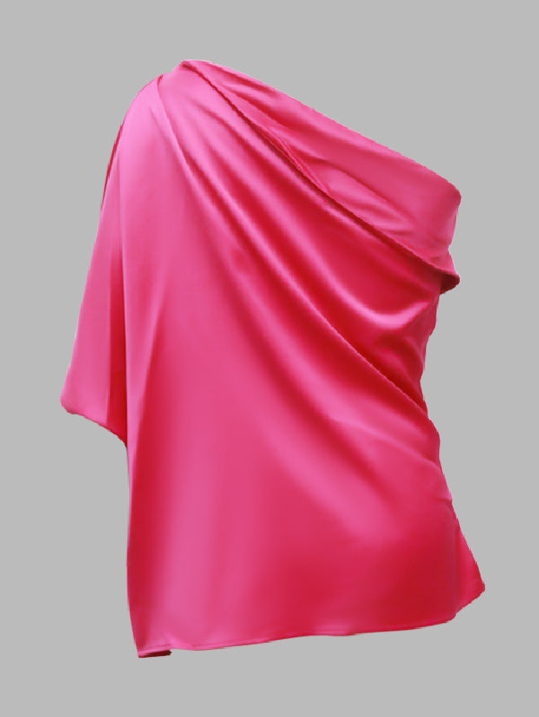 Urban Loose One-Shoulder Fuchsia Shirt Top