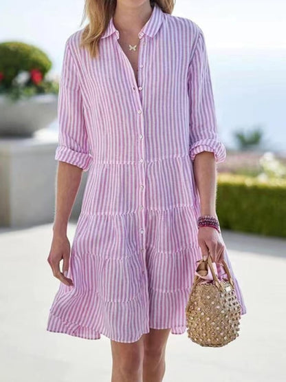 Women's Long Sleeve Striped Shirt Dress