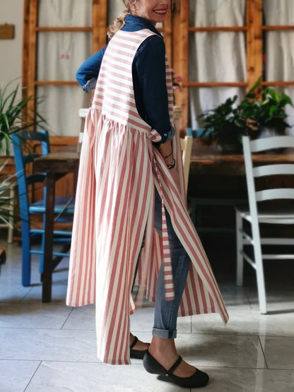 Antique Pink Striped Cotton Apron