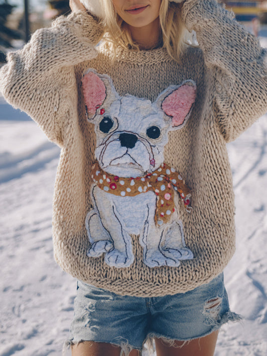 Fuzzy French Bulldog Dog Family Felt Cozy Knit Sweater