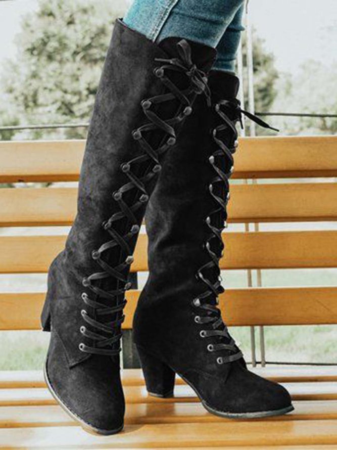 Lace Up Suede Martin Combat Chunky Heel Boots