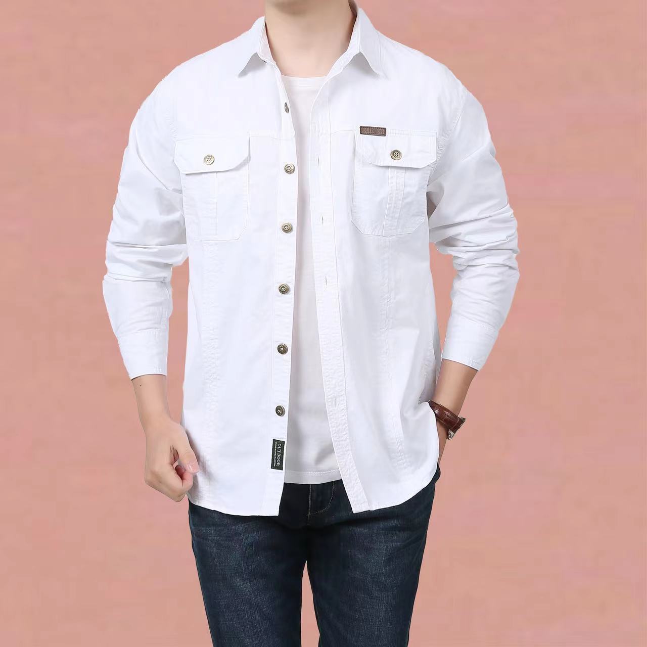 Men's Casual Loose Long Sleeve Solid Color Shirt