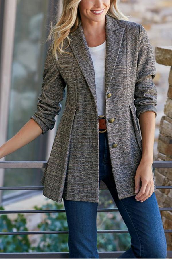 Classic Knit Jacquard Box Pleat Plaid Jacket