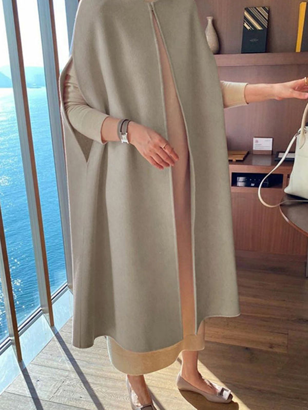 Simple Sleeveless Solid Color Round-Neck Cape Outerwear