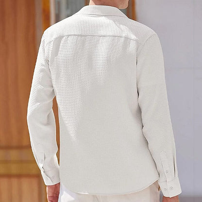 Men's Casual Lapel Long Sleeve Shirt - Solid Color