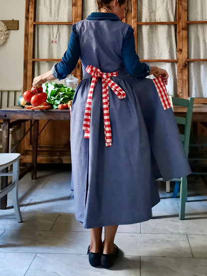Navy Blue Apron with Red Checkered Pockets