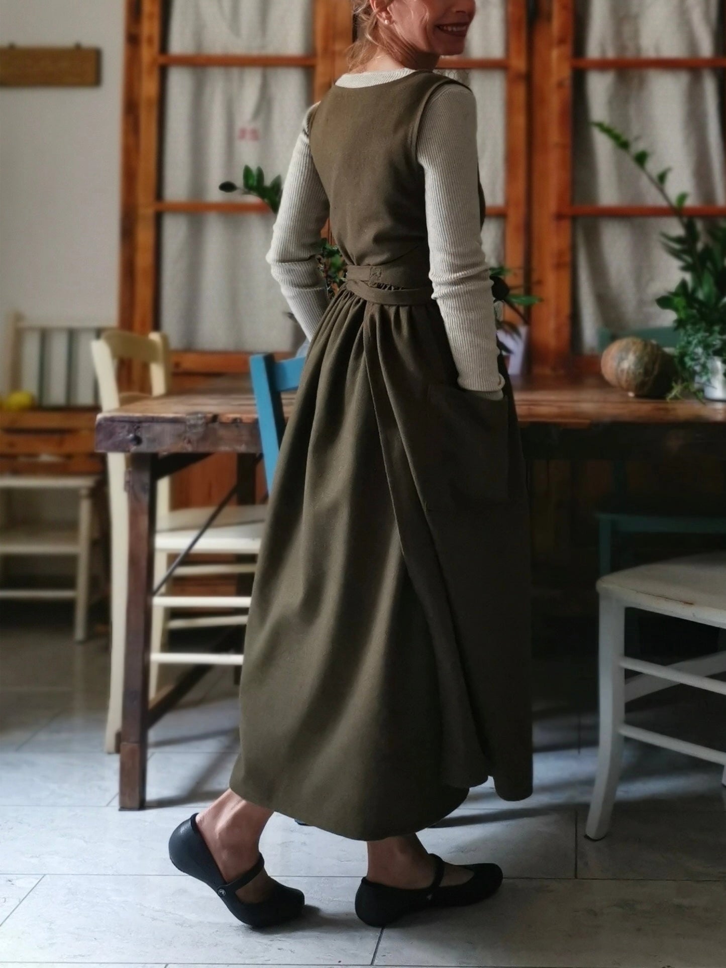 Dark Green Cotton Apron