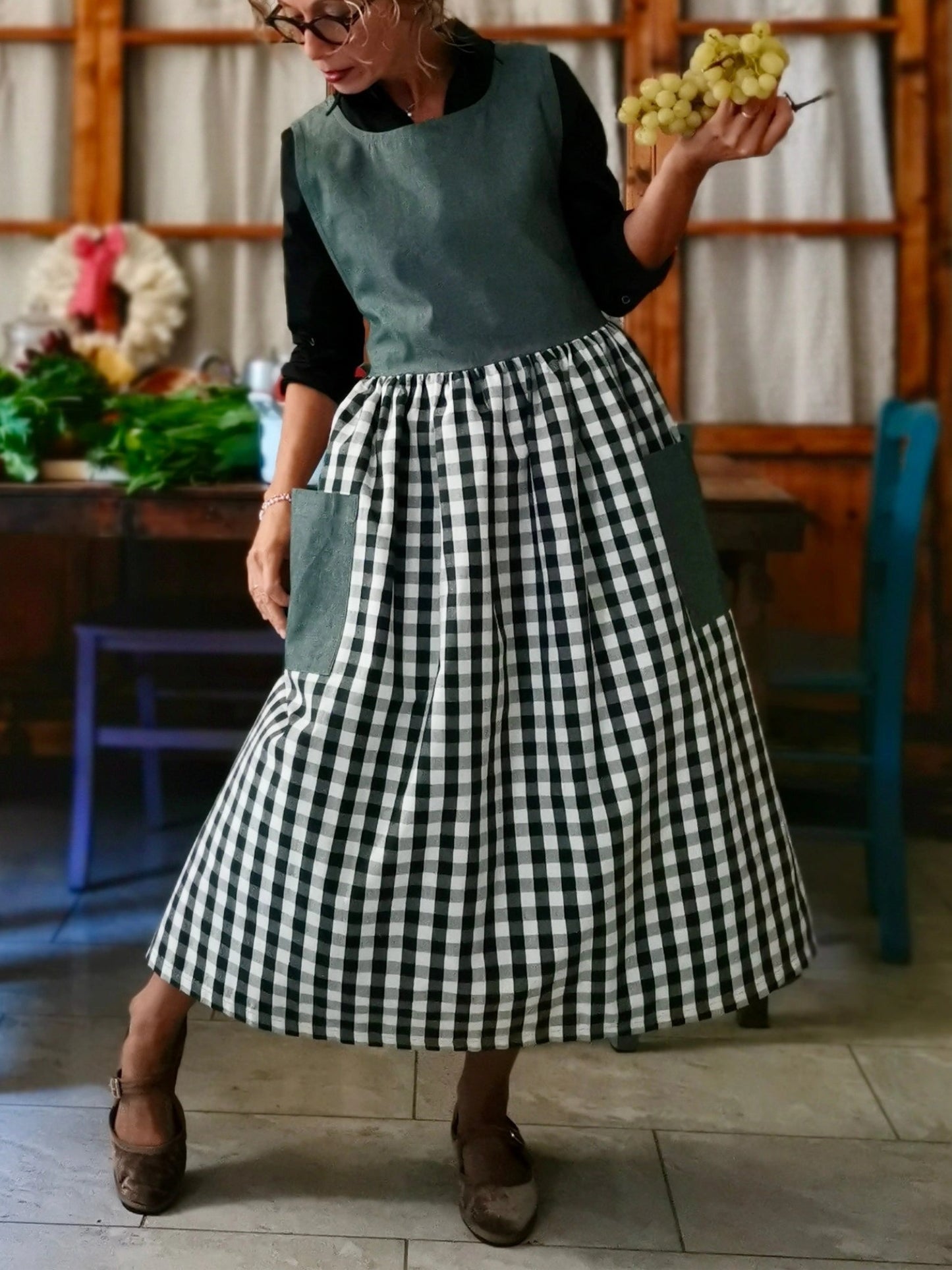 Dark Green Patchwork Apron