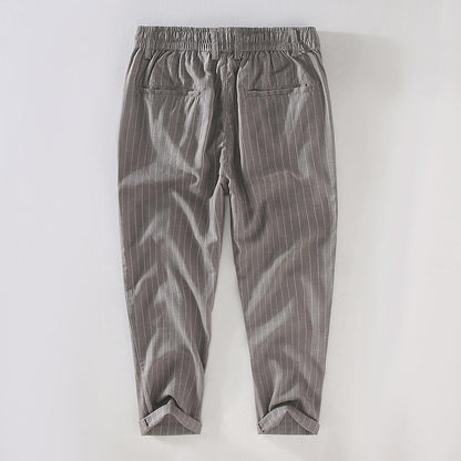 Men's Linen Striped Drawstring Cropped Pants