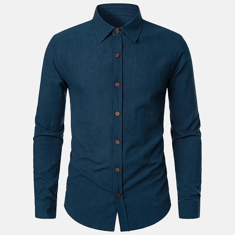 Men's Daily Linen Solid Lapel Collar Long Sleeve Shirt