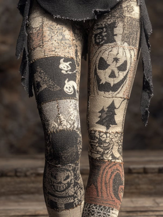 Women's Halloween Patchwork Print Leggings