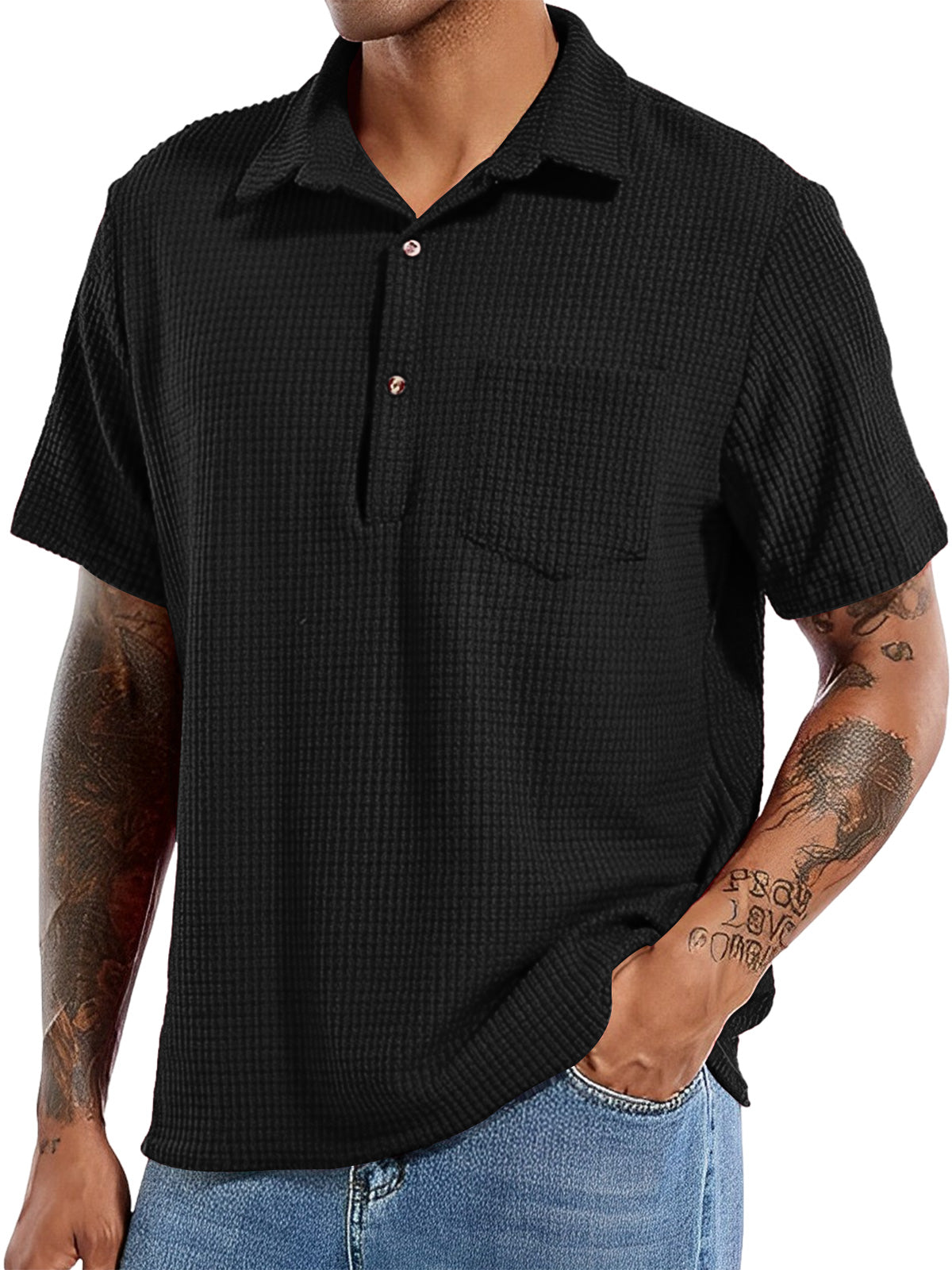 Men's waffle polo short sleeve shirt