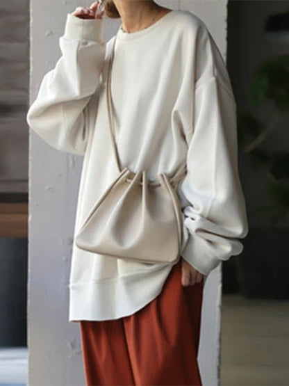 Casual Loose Solid Color Round-Neck Sweatshirt Top