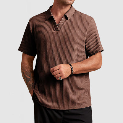 Men's Cotton Knit Striped Textured Short Sleeve Polo Shirt