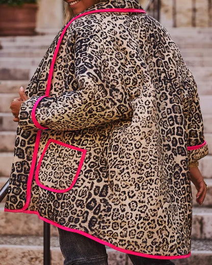 Women's bright leopard print quilted coat