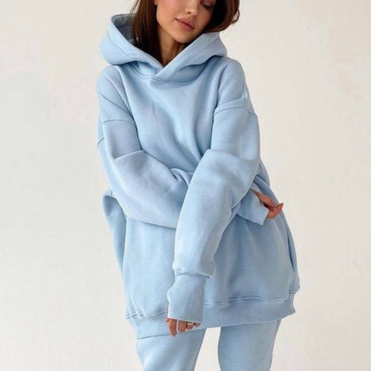 Casual Solid Color Long Sleeves Hooded Set