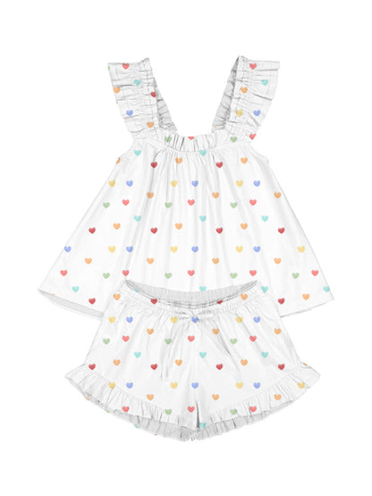 Colordate Blissful Hearts Colorful Heart Print Short Tank Top Shorts Pajama Set