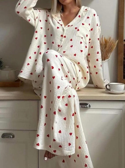 Women's Cute Heart Print Pajamas Set