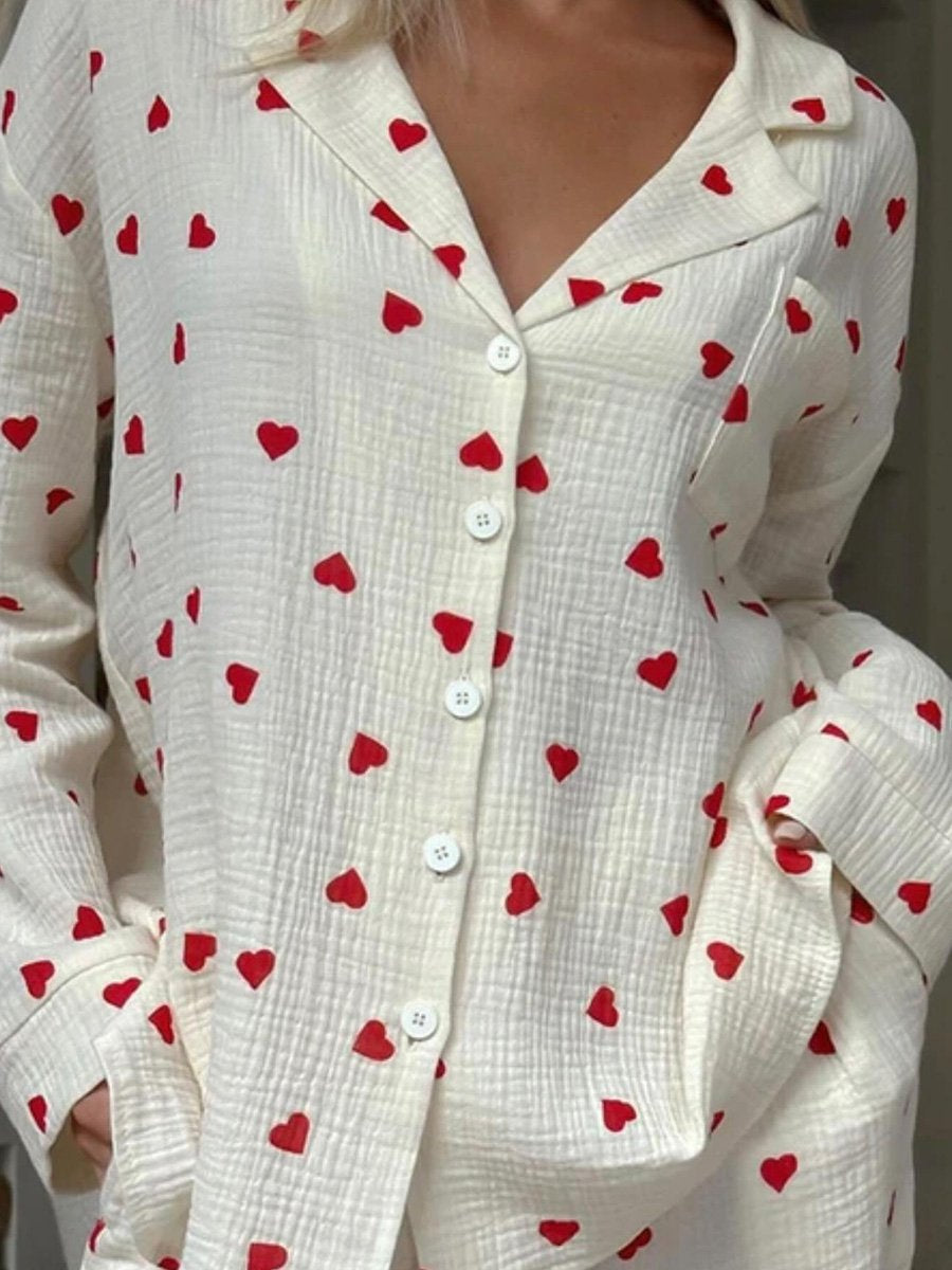 Women's Cute Heart Print Pajamas Set