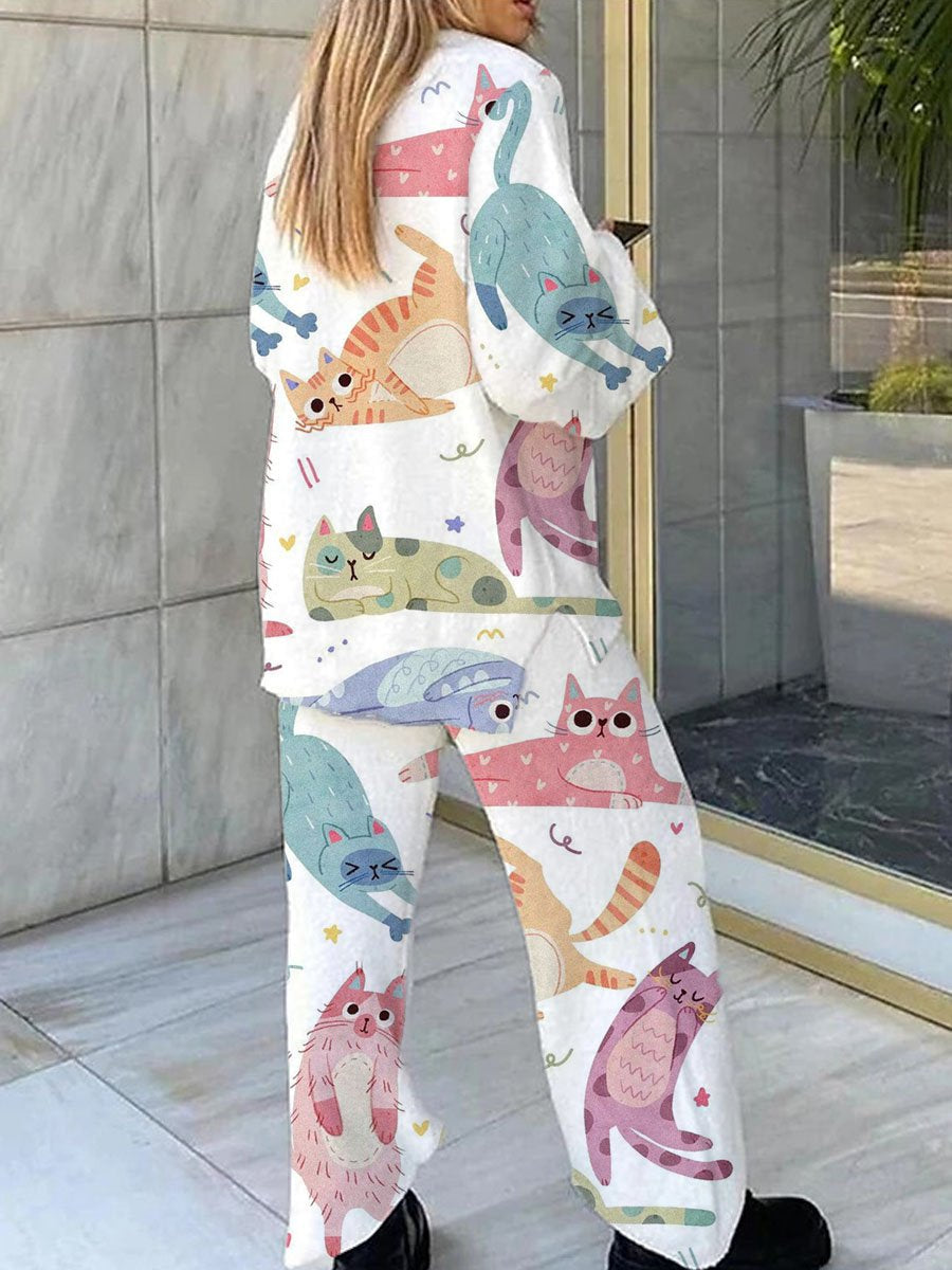 Women's Cute Cat Print Pajama Set