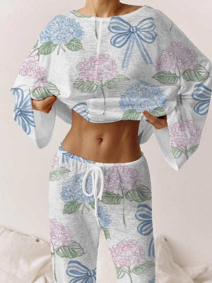 Women's Bow and Hydrangea Fresh Elegant Loungewear Set