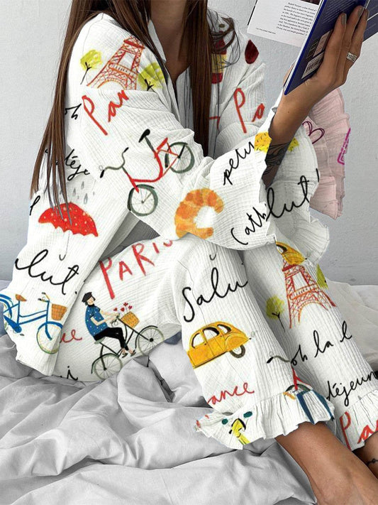Women's Paris Travel Pink Pajama Set