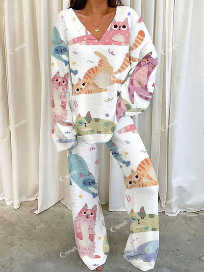 Women's Cute Cat Print Pajama Set