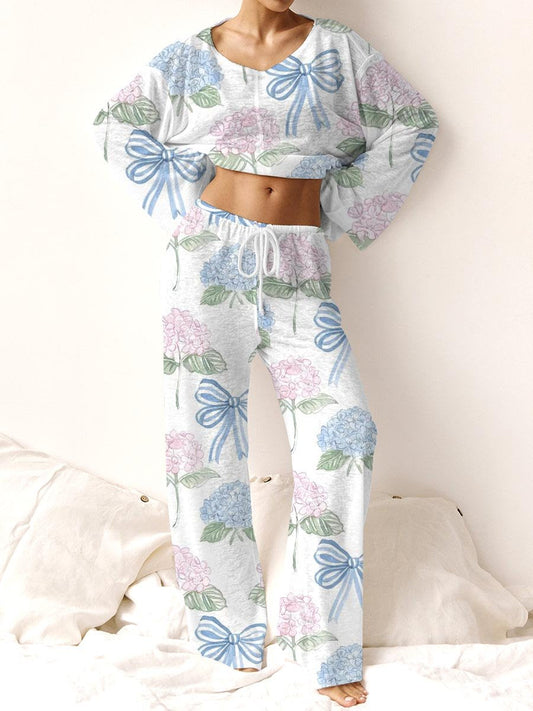 Women's Bow and Hydrangea Fresh Elegant Loungewear Set