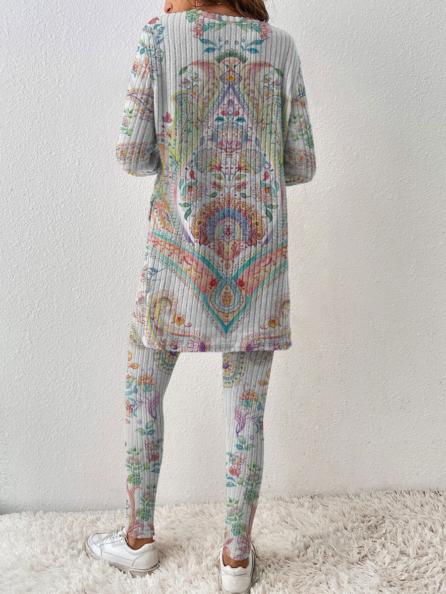 Bohemian Women's Grey Long Sleeve Pajama Set