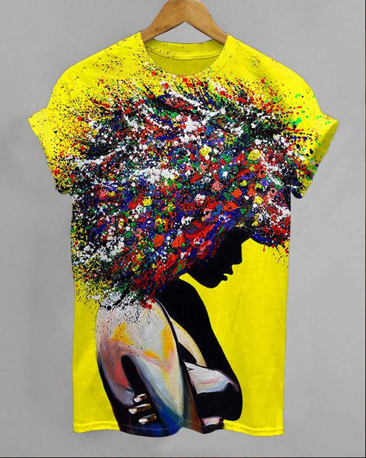 Afro Girl Oil Painting Unisex Short Sleeve Tshirt