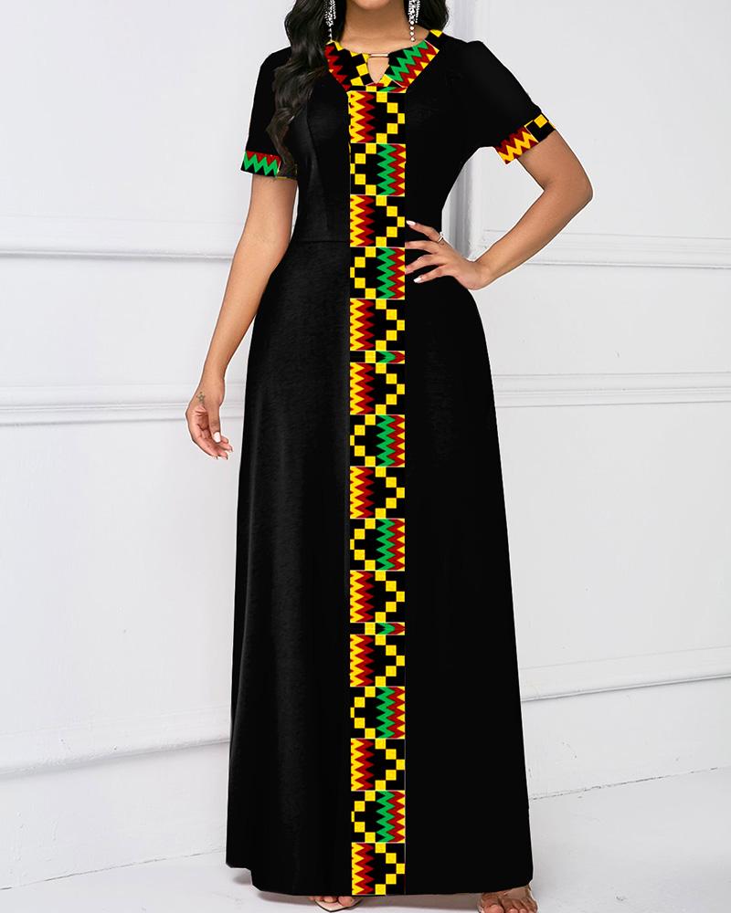 African Fashion Print Round Neck Long Sleeve Dress