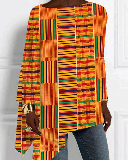 African Ethnic Kente Pattern Bat Sleeve T Shirt