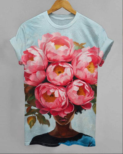 Peony Flower Girl Art Short Sleeve Tshirt