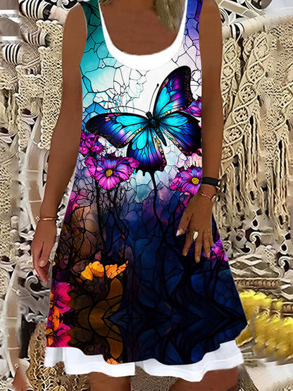 Women's Butterfly Print Pocket Dress